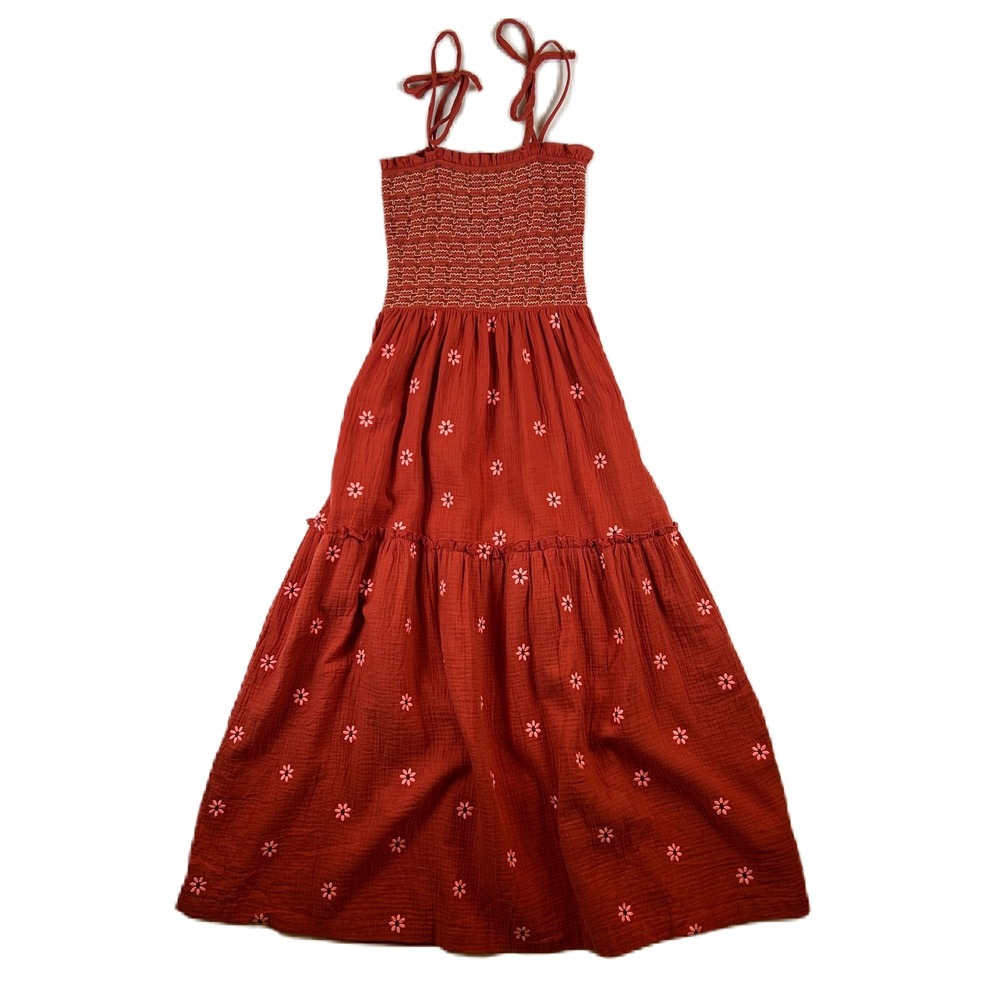 Unbranded Rust Floral Smocked Maxi Dress Tie‎ Straps Tiered Boho Cottagecore S